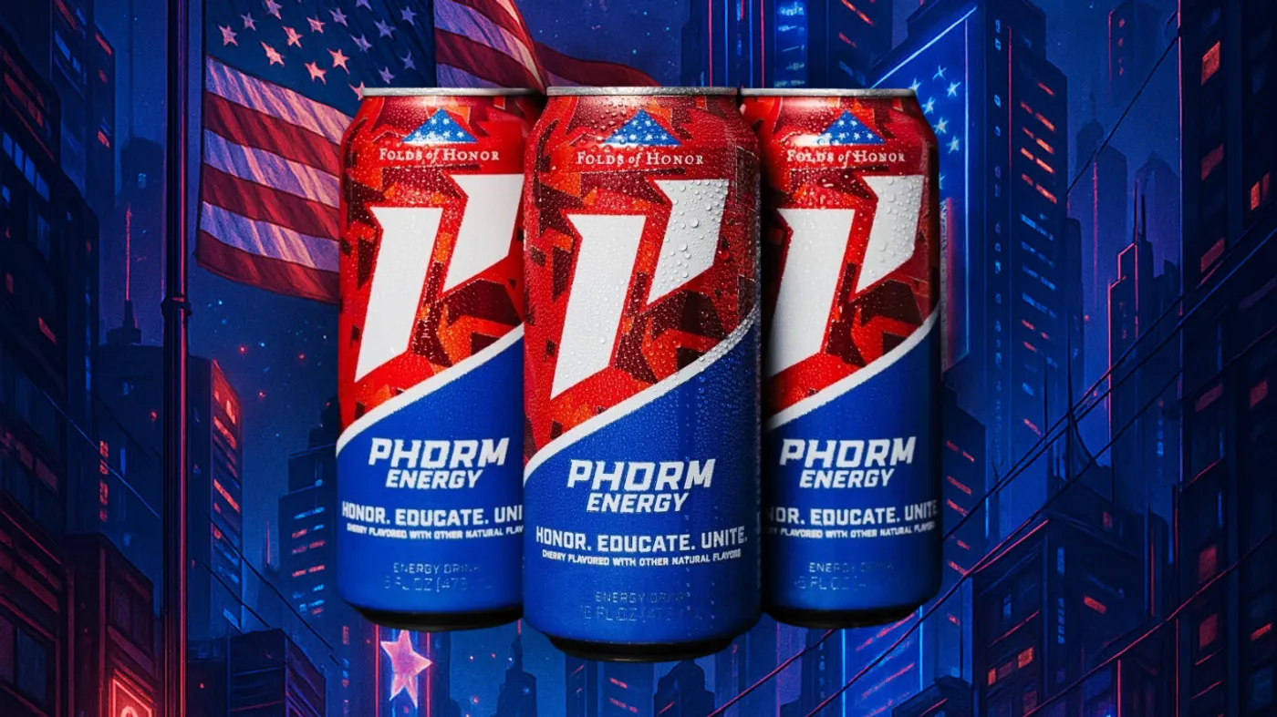 1st Phorm Energy Cherry Slush can with Folds of Honor branding