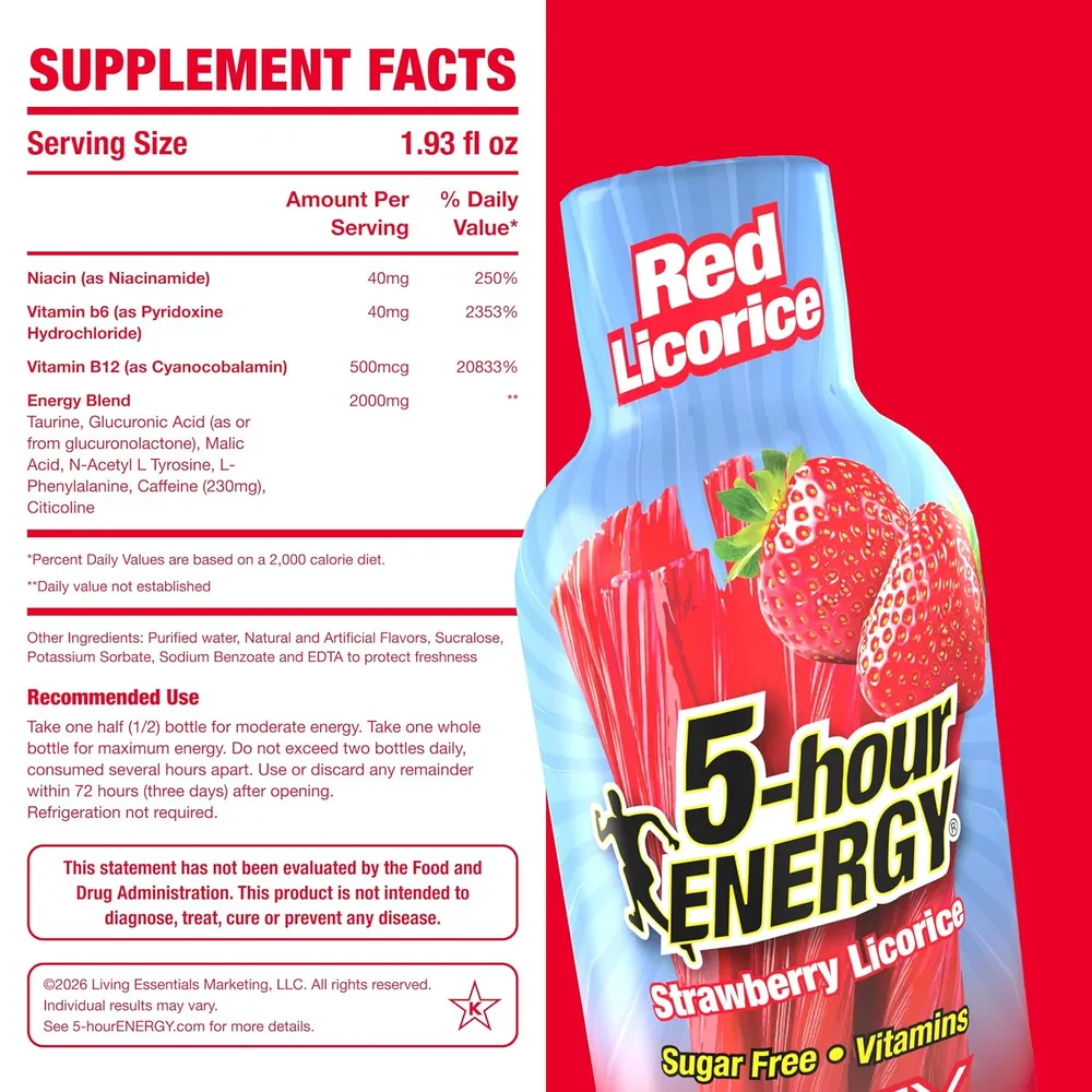 5-Hour Energy Extra Strength ingredient panel label
