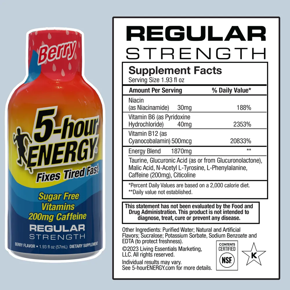 5-Hour Energy supplement facts and ingredients panel