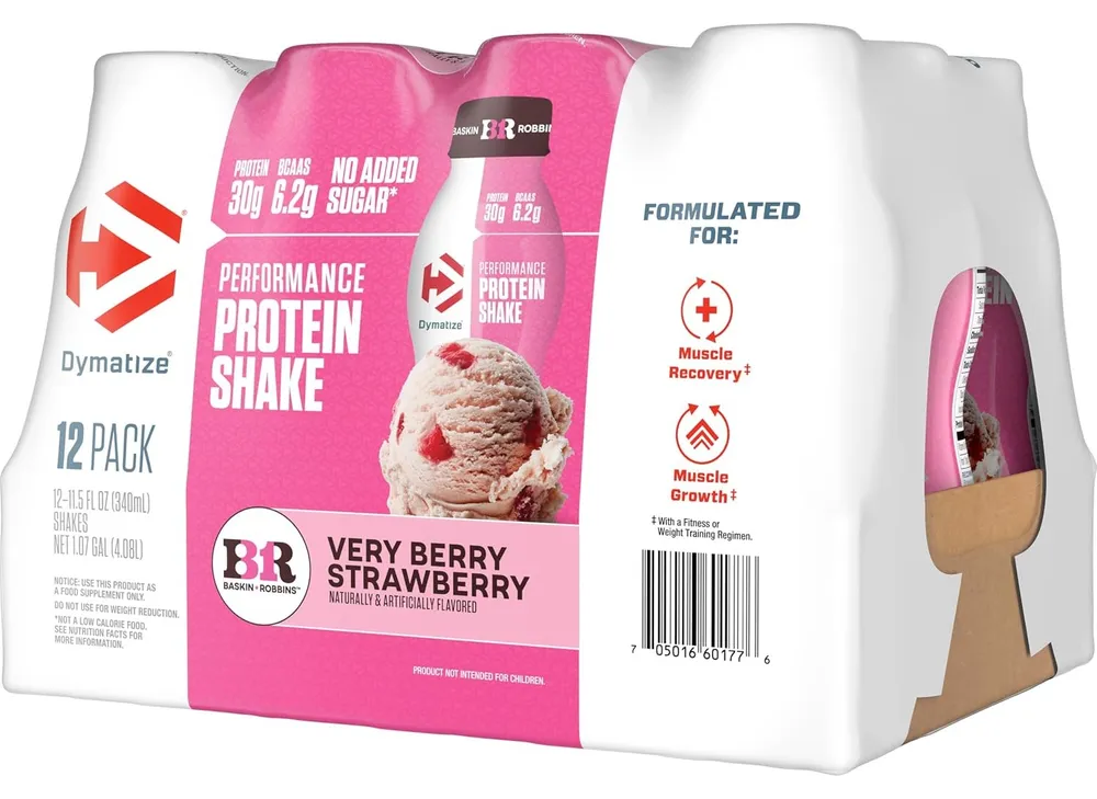 dymatize performance protein shake rtd very berry strawberry 12 pack packaging