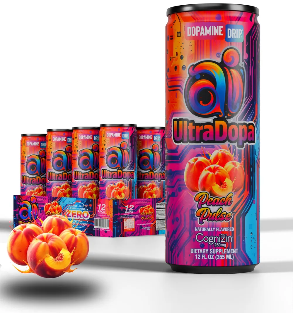 AI Energy UltraDopa Energy Drink ai energy ultradopa drink peach tray 2026