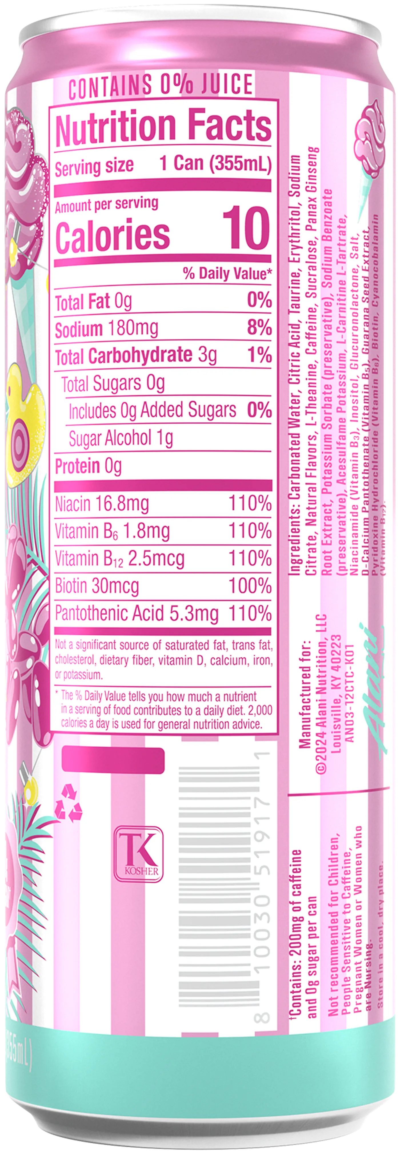 Alani Nu Energy Drink nutrition facts and ingredient label