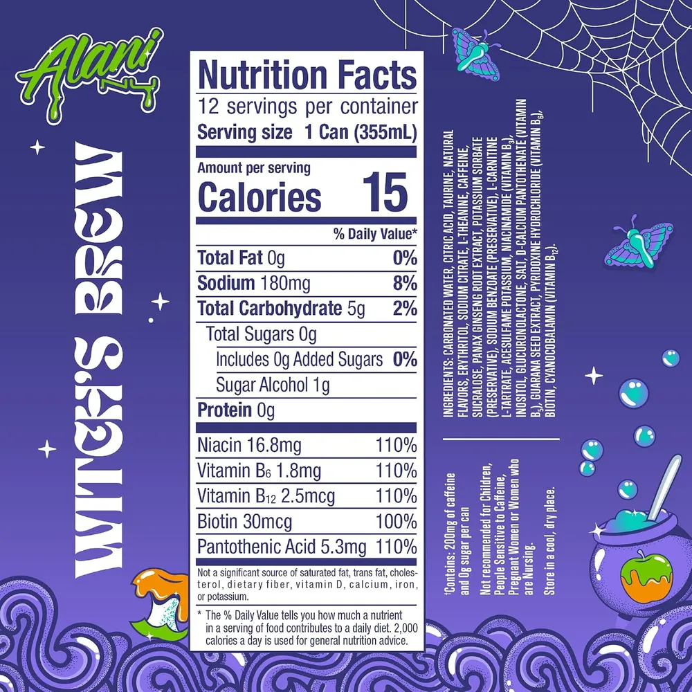 Alani Nu Brings Back Witch's Brew for Fall alani nu energy drink witchs brew ingredients label