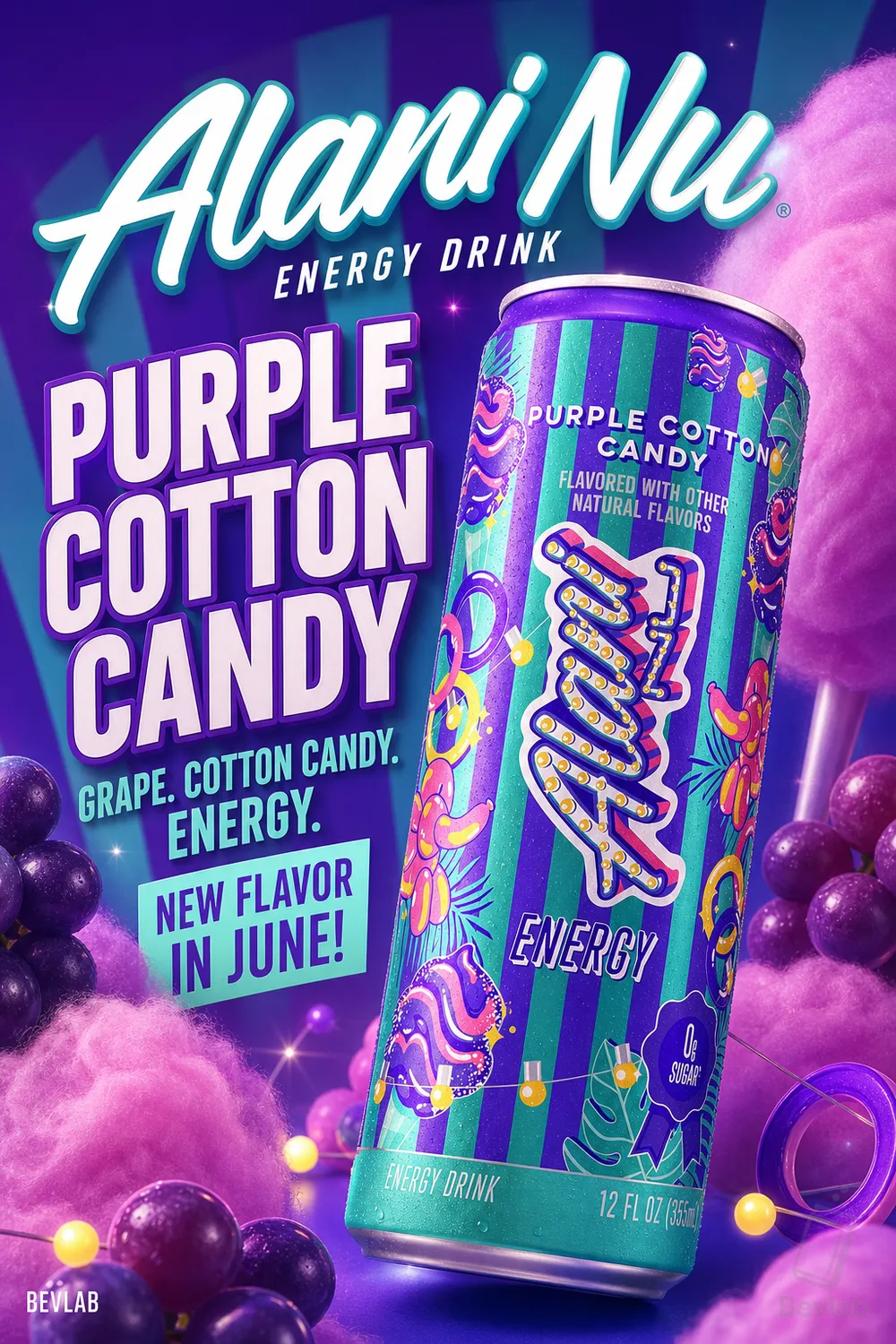 Alani Nu Purple Cotton Candy energy drink can