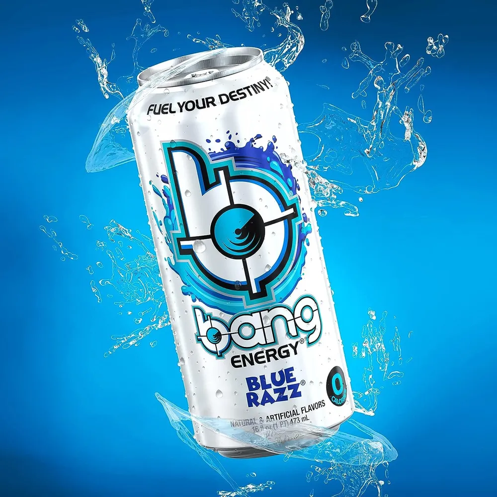 Bang Energy drink can showing CoQ10 and EAA formula