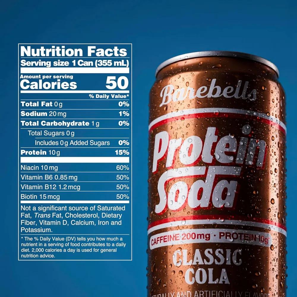 Barebells Protein Soda Classic Cola nutrition facts panel