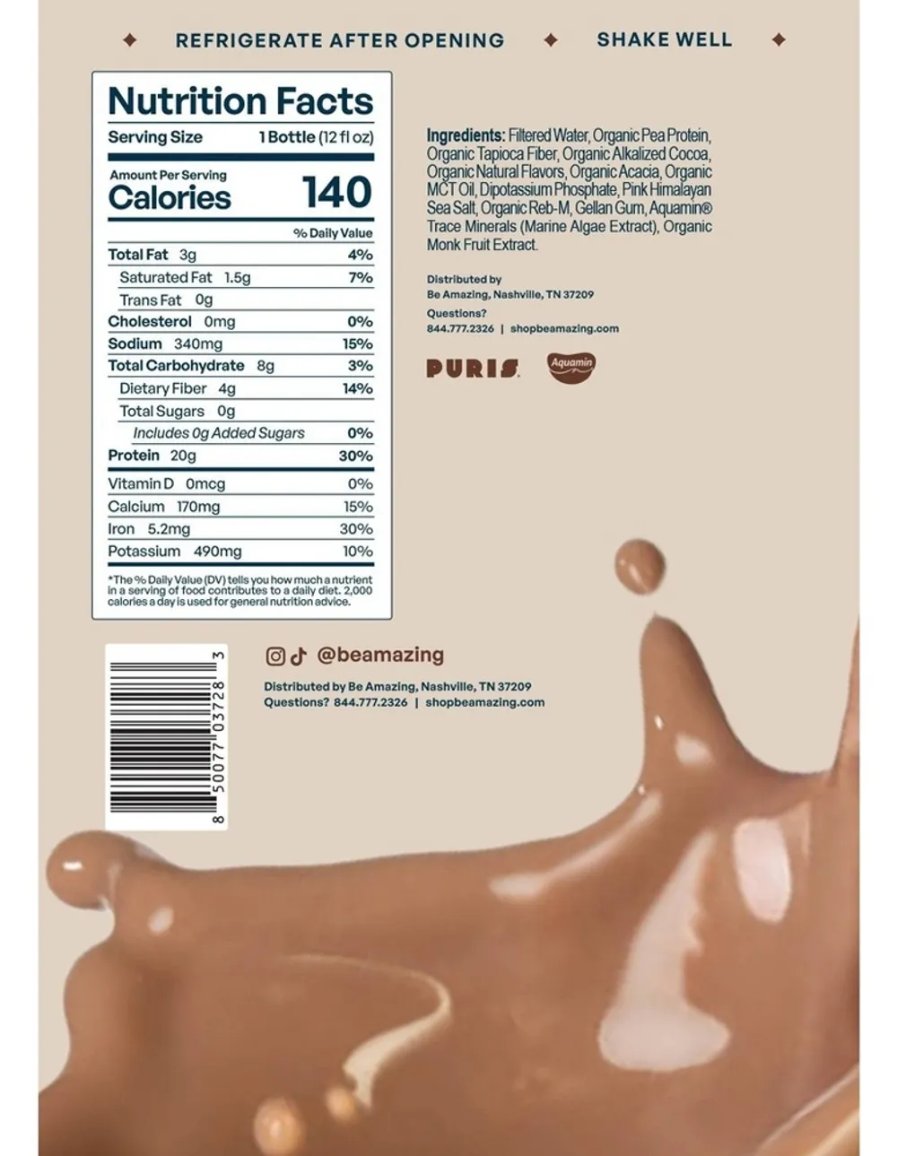 Be Amazing Vegan Protein Shake RTD be amazing protein shake rtd chocolate nutrition facts