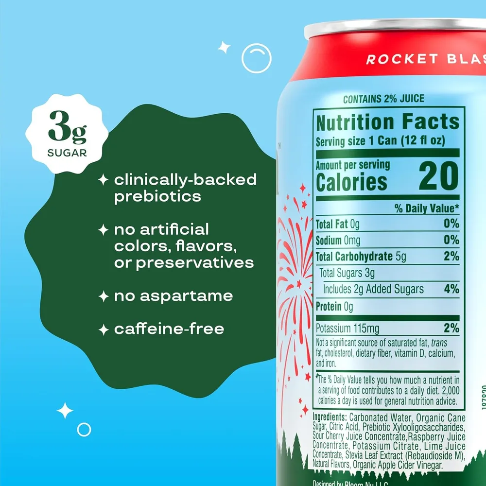 Bloom Pop Rocket Blast benefits and label panel