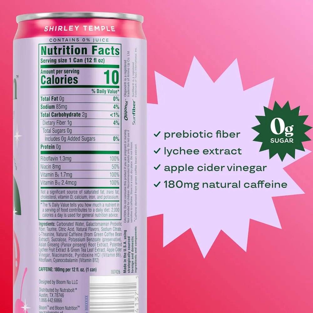 Bloom Sparkling Energy Shirley Temple Ingredients
