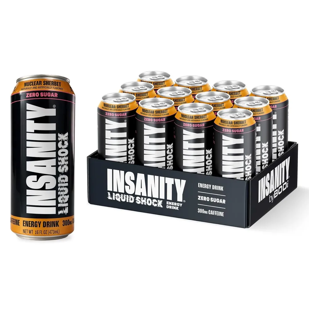 A single black-and-orange can and a tray of matching cans are shown against a white background