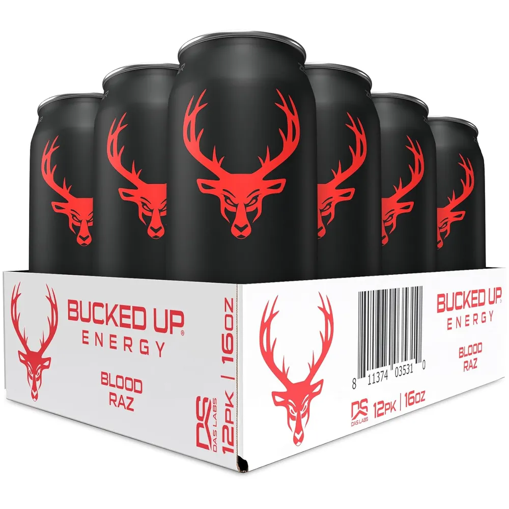 Case of Bucked Up Energy Drink cans