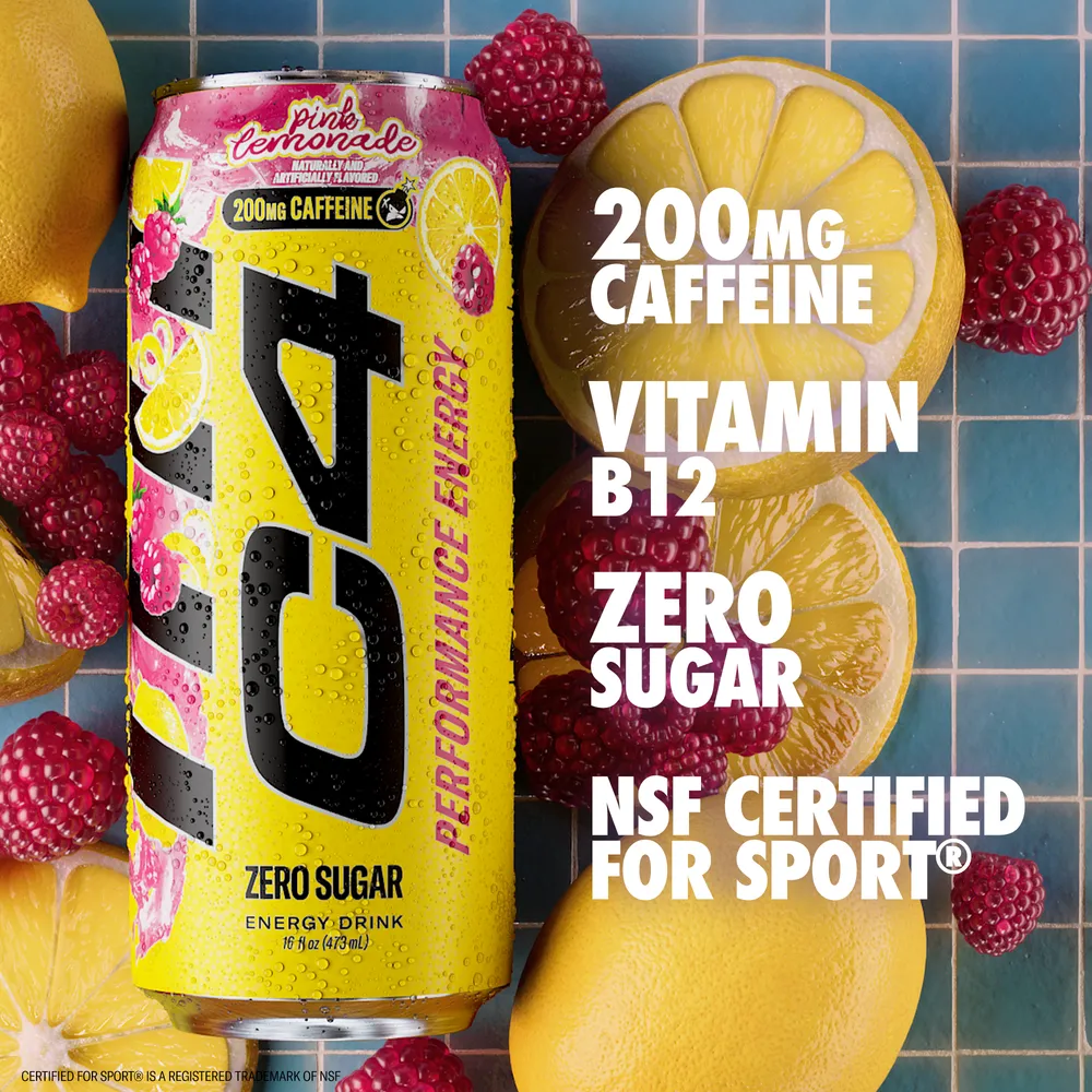 C4 Performance Energy Pink Lemonade key benefits callout graphic