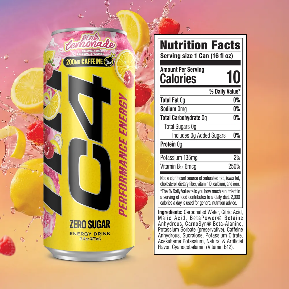 C4 Energy Pink Lemonade Can And Label