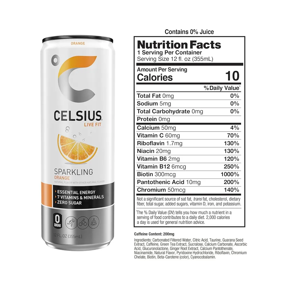 Celsius Energy Drink nutrition facts and ingredient label
