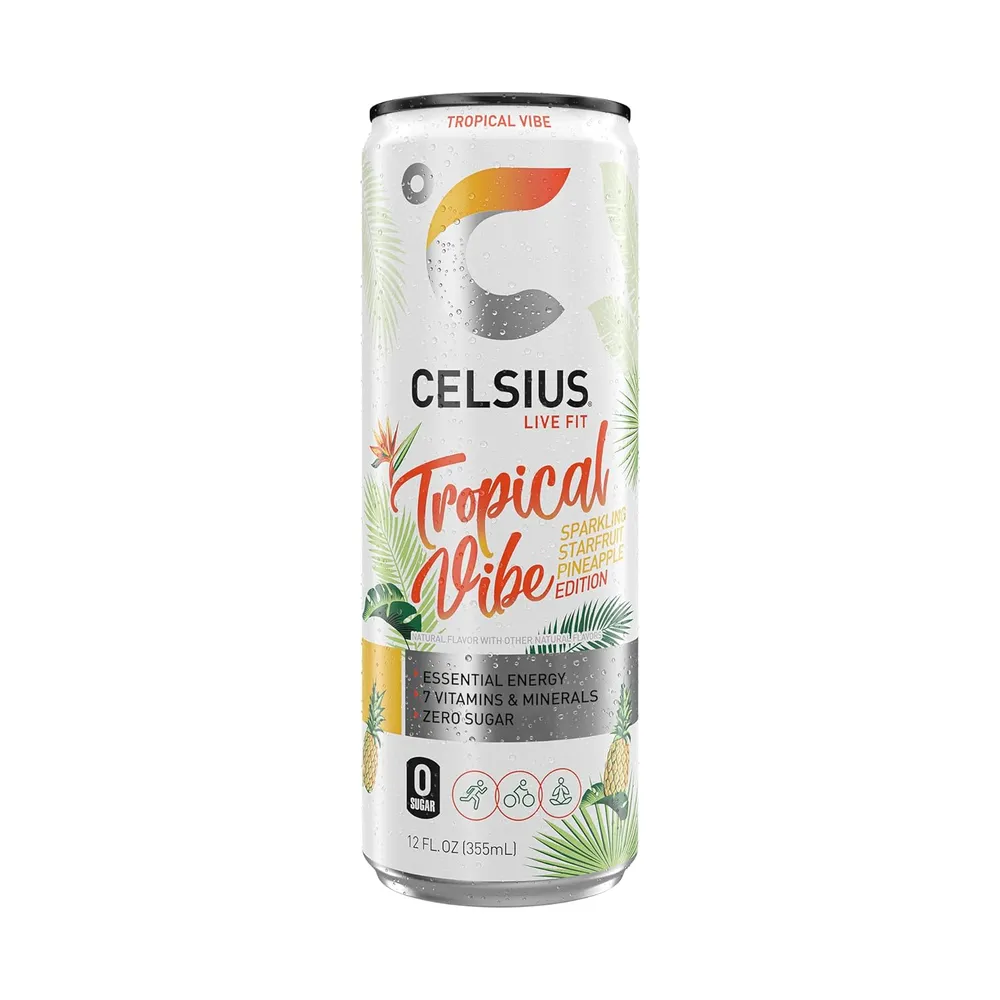 Celsius Energy Drink Tropical Vibe flavor cans