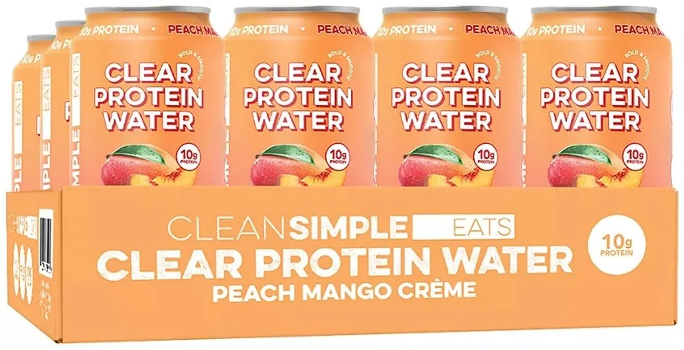 Case of Clean Simple Eats Clear Protein Water Peach Mango Crème cans