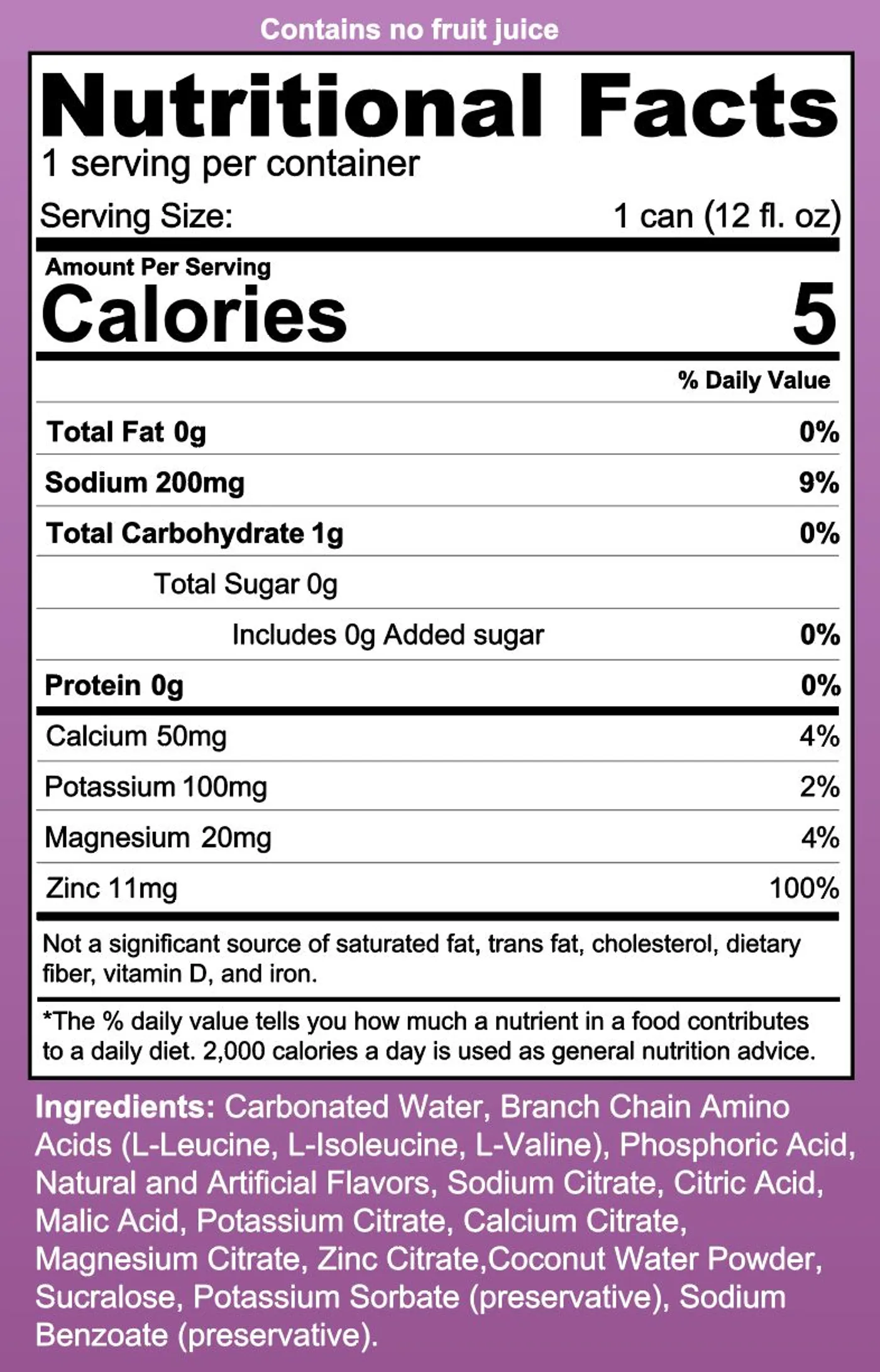 Cutler Amino5 Sparkling Grape nutrition facts and ingredients panel