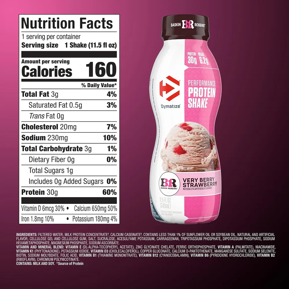 dymatize performance protein shake rtd very berry strawberry nutrition facts