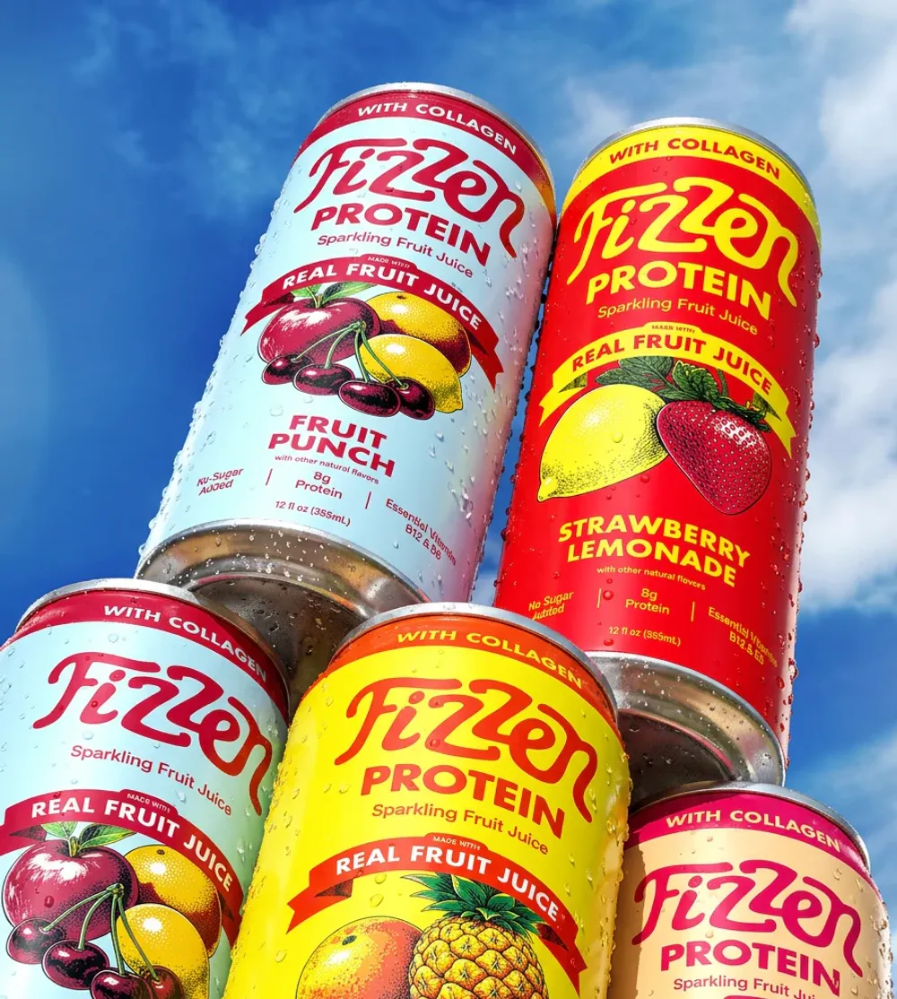 Fizzen sparkling protein drink cans in multiple flavors