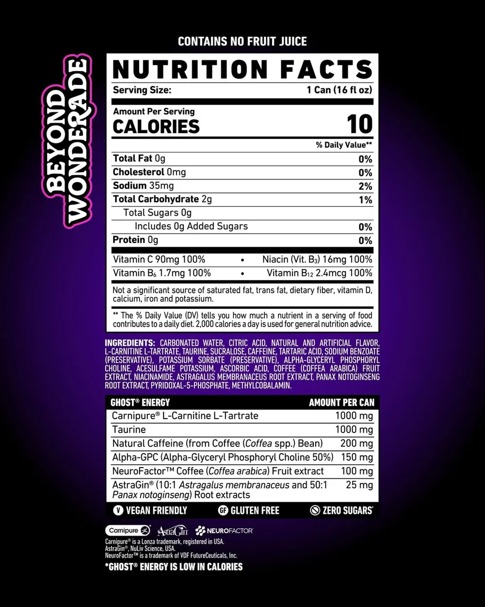 Ghost Energy Beyond Wonderade Ingredients