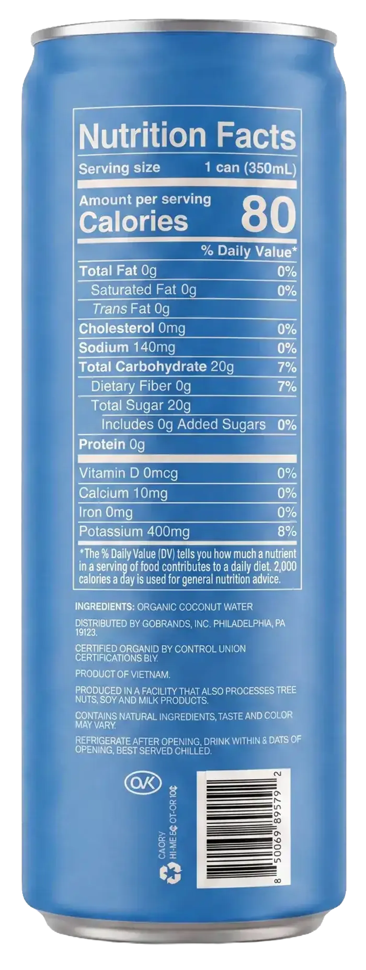 Good Nut Original Coconut Water nutrition facts and ingredients panel