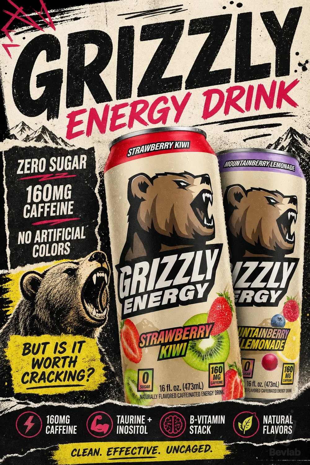 Grizzly Energy Drink cans in multiple flavors