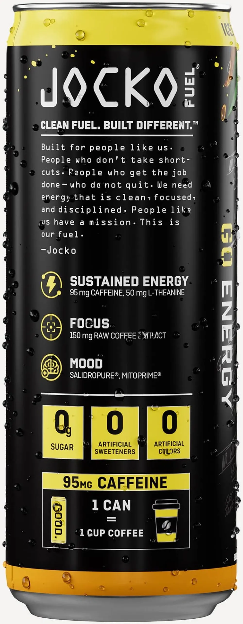 Jocko Fuel GO can side panel highlighting SalidroPure ingredient