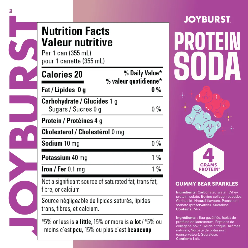 Protein Soda Drink joyburst protein soda gummy bear label