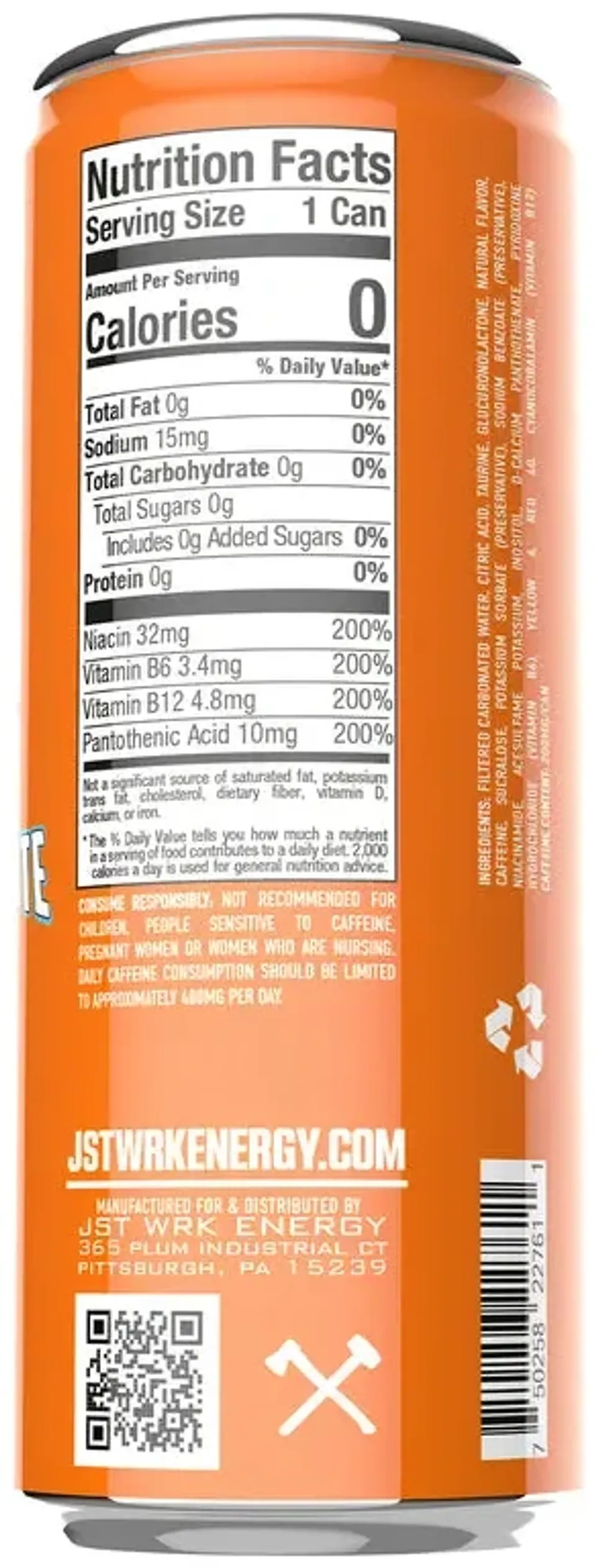 Archived 2023 JSTWRK Energy Shark Bite can label showing the original Nutrition Facts and ingredients