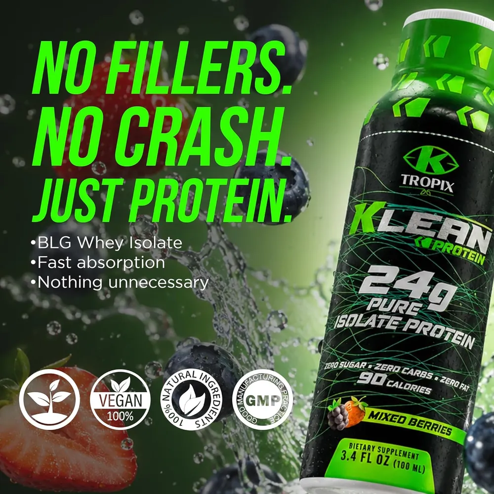 Klean Protein Shot no crash marketing graphic
