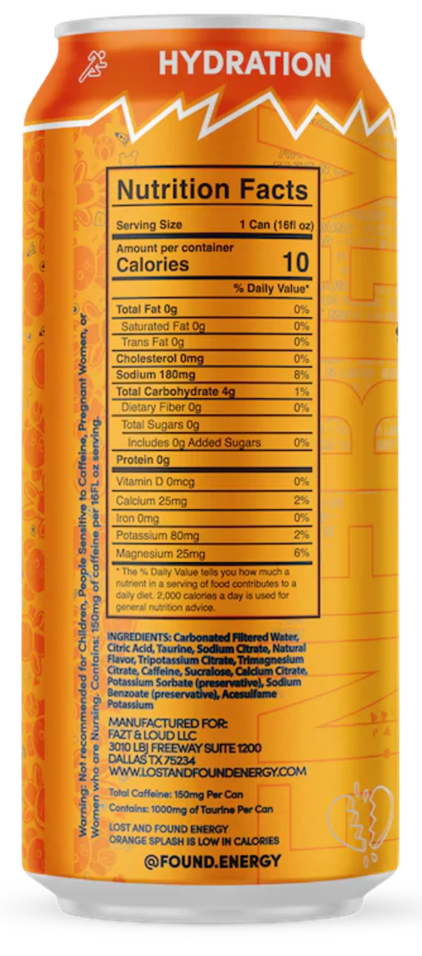 Lost and Found Energy Drink ingredients and nutrition facts panel