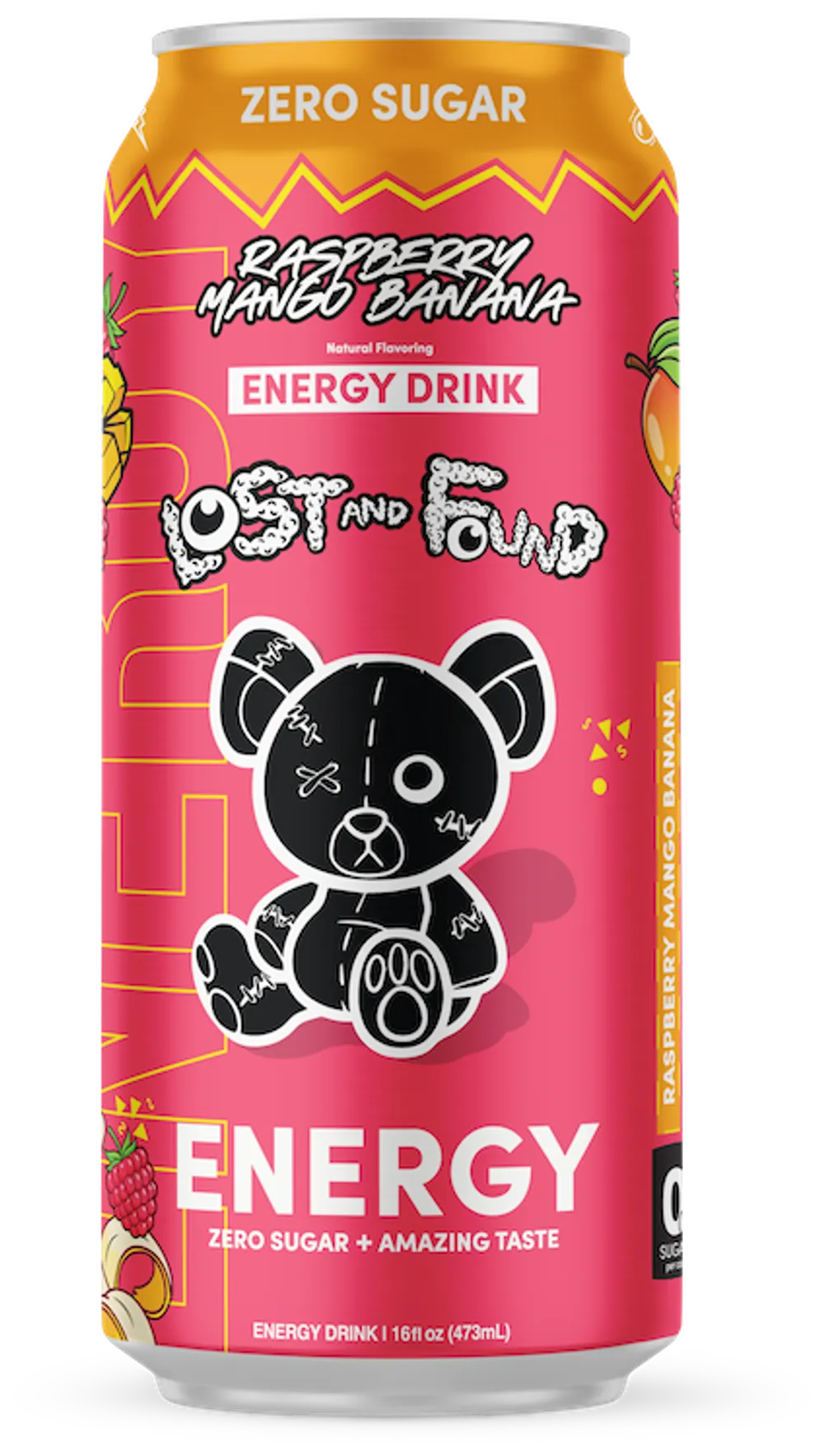 Lost and Found Energy Drink Raspberry Mango Banana can
