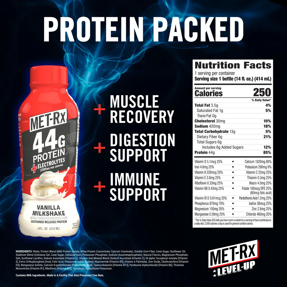 MET-Rx 44g High Protein Shake metrx 44g high protein shake vanilla label display