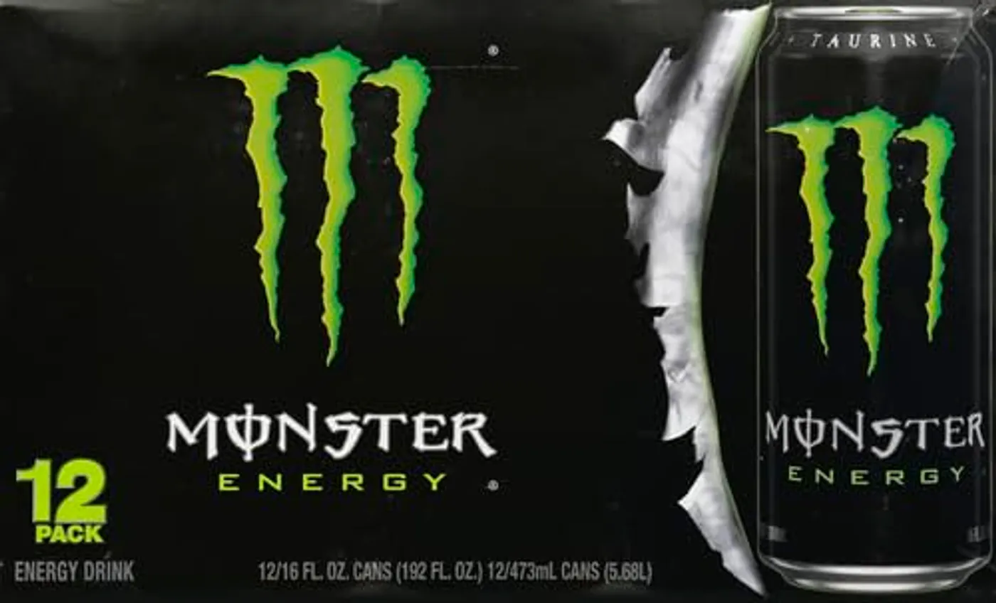 Side panel of Monster Energy Drink box showing nutrition facts and other ingredients