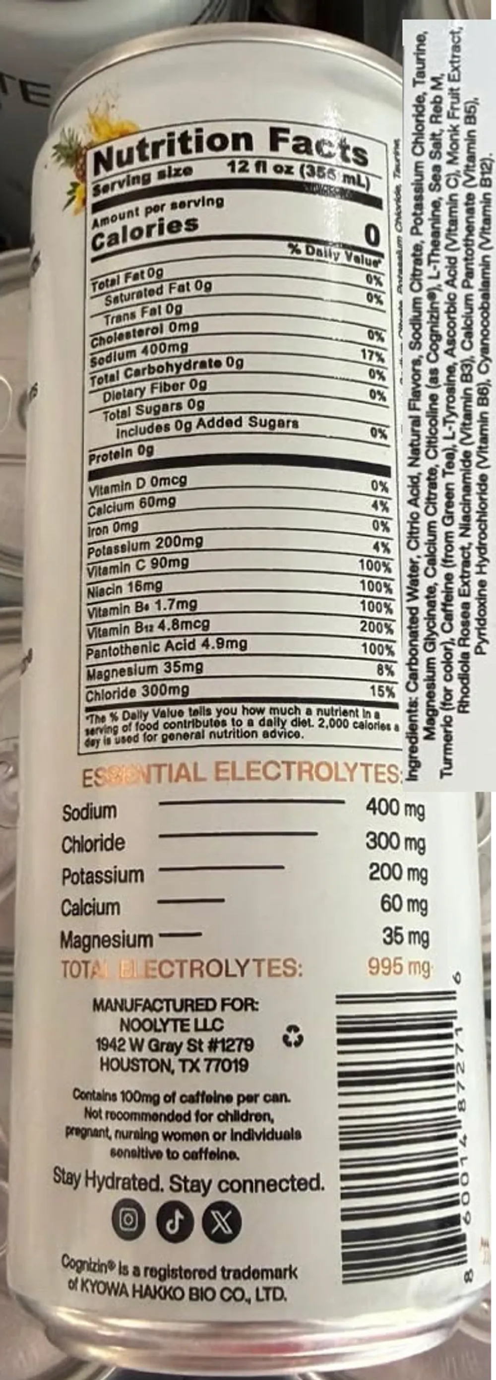 Noolyte Hydration noolyte nutrition facts label ingredients