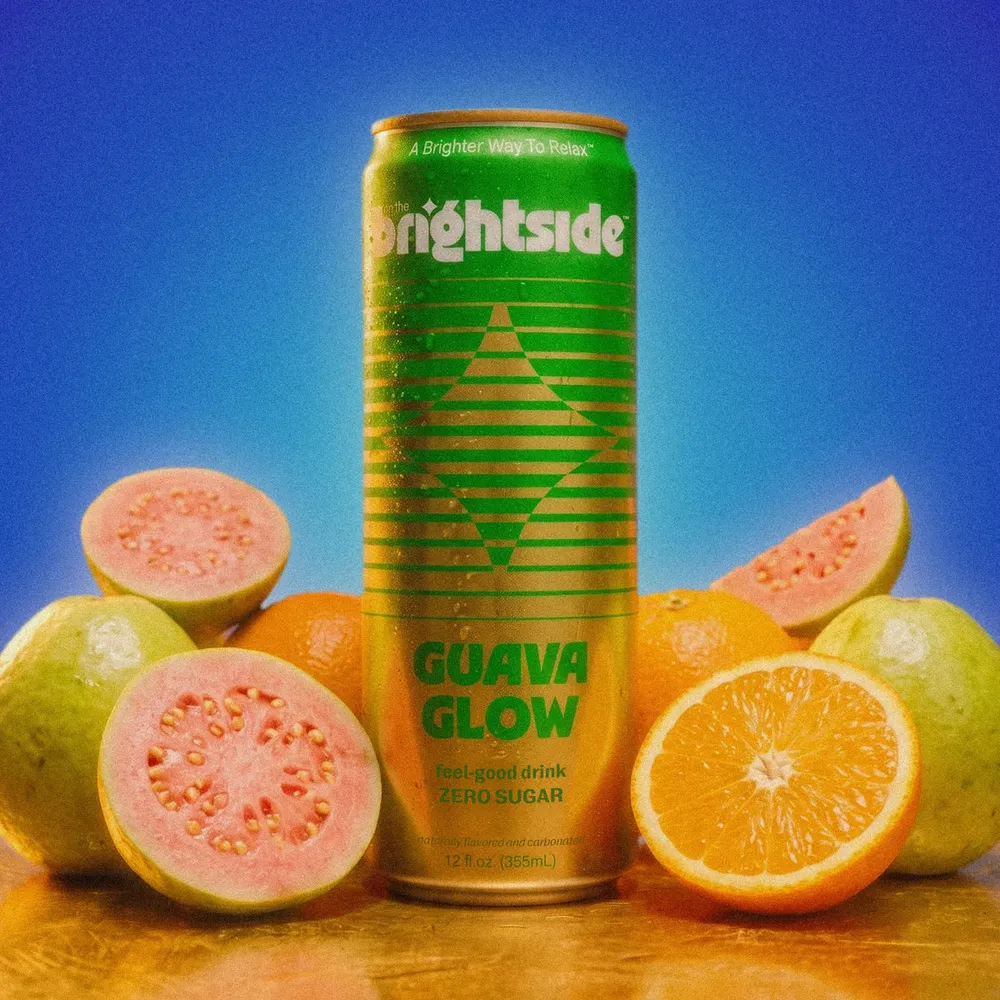 On the Brightside Guava Glow feel-good soda can
