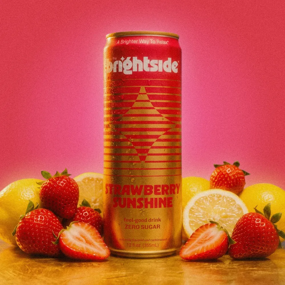 On the Brightside Strawberry Sunshine feel-good soda can