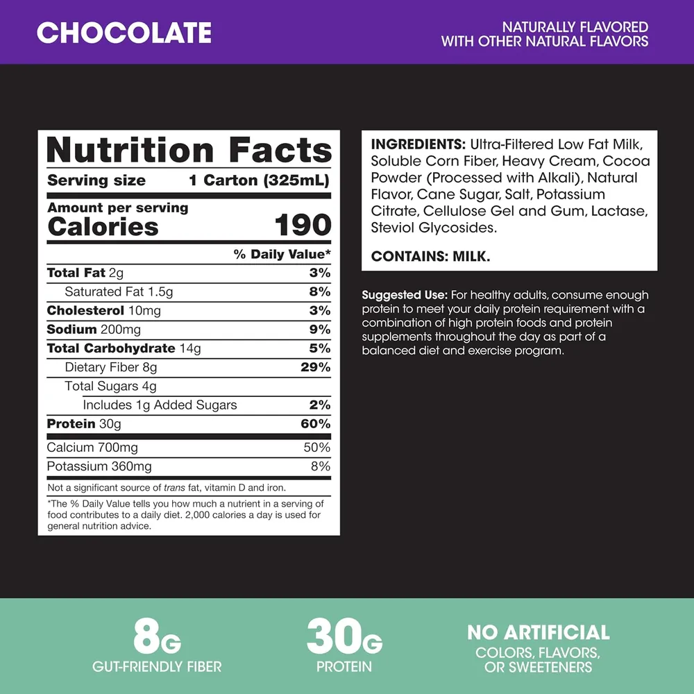 Optimum Nutrition Protein Shake + Fiber RTD optimum nutrition protein shake fiber chocolate label