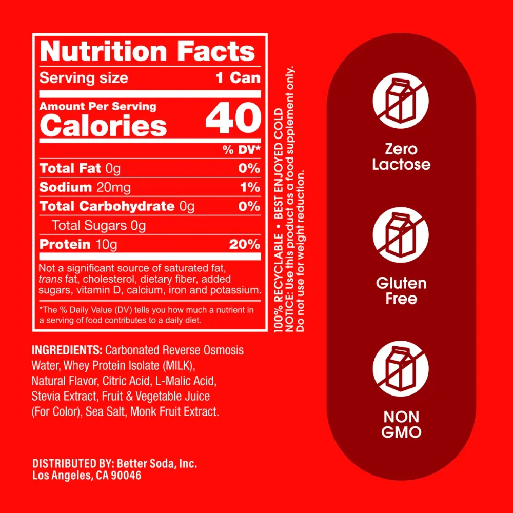 Proda Protein Soda Nutrition Facts and ingredients label
