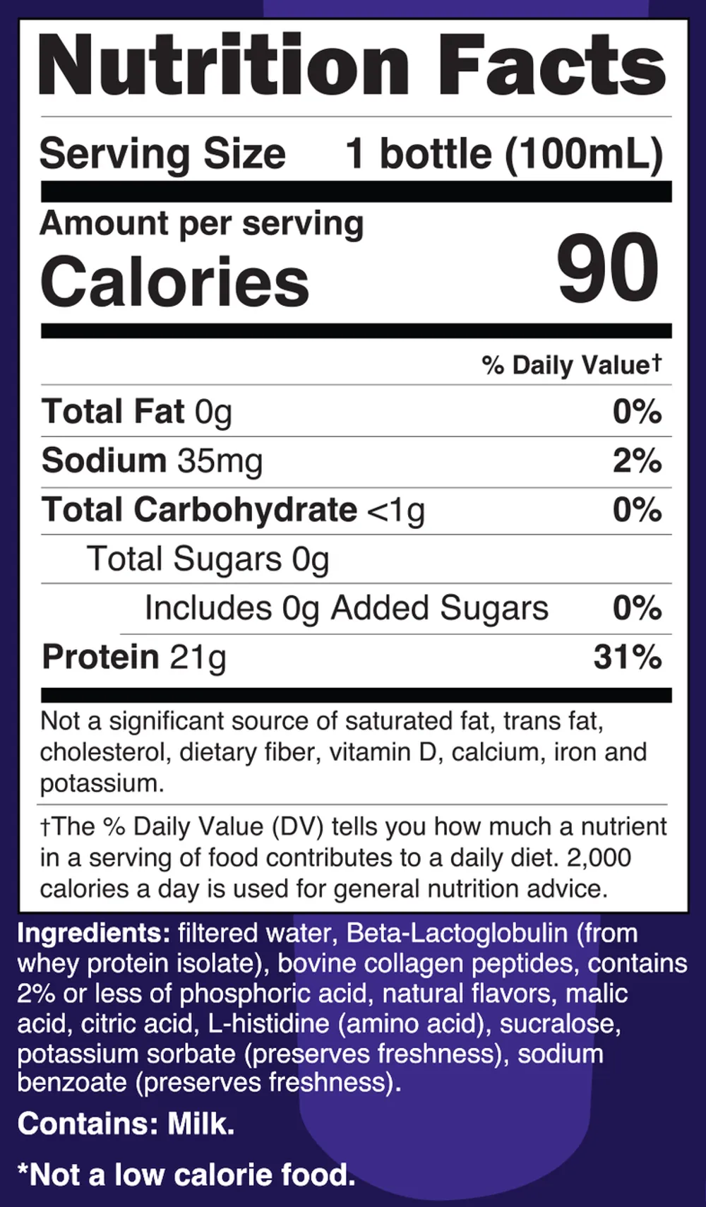 Protein Now! Strawberry Watermelon nutrition facts label showing 21g protein and 90 calories per serving