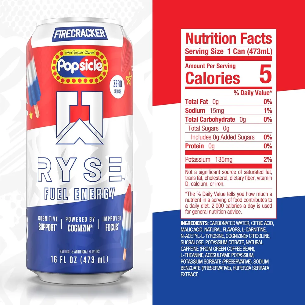 RYSE Fuel Energy Drink ingredient panel
