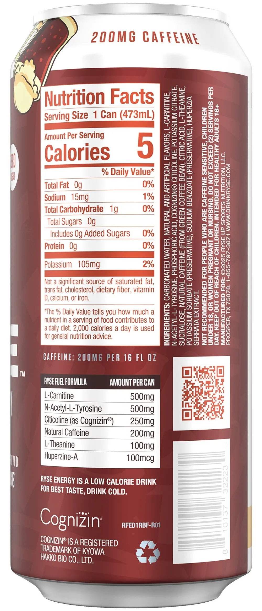 Ryse Fuel Energy Drink - Root Beer Float Rises ryse fuel energy drink root bear float label ingredients
