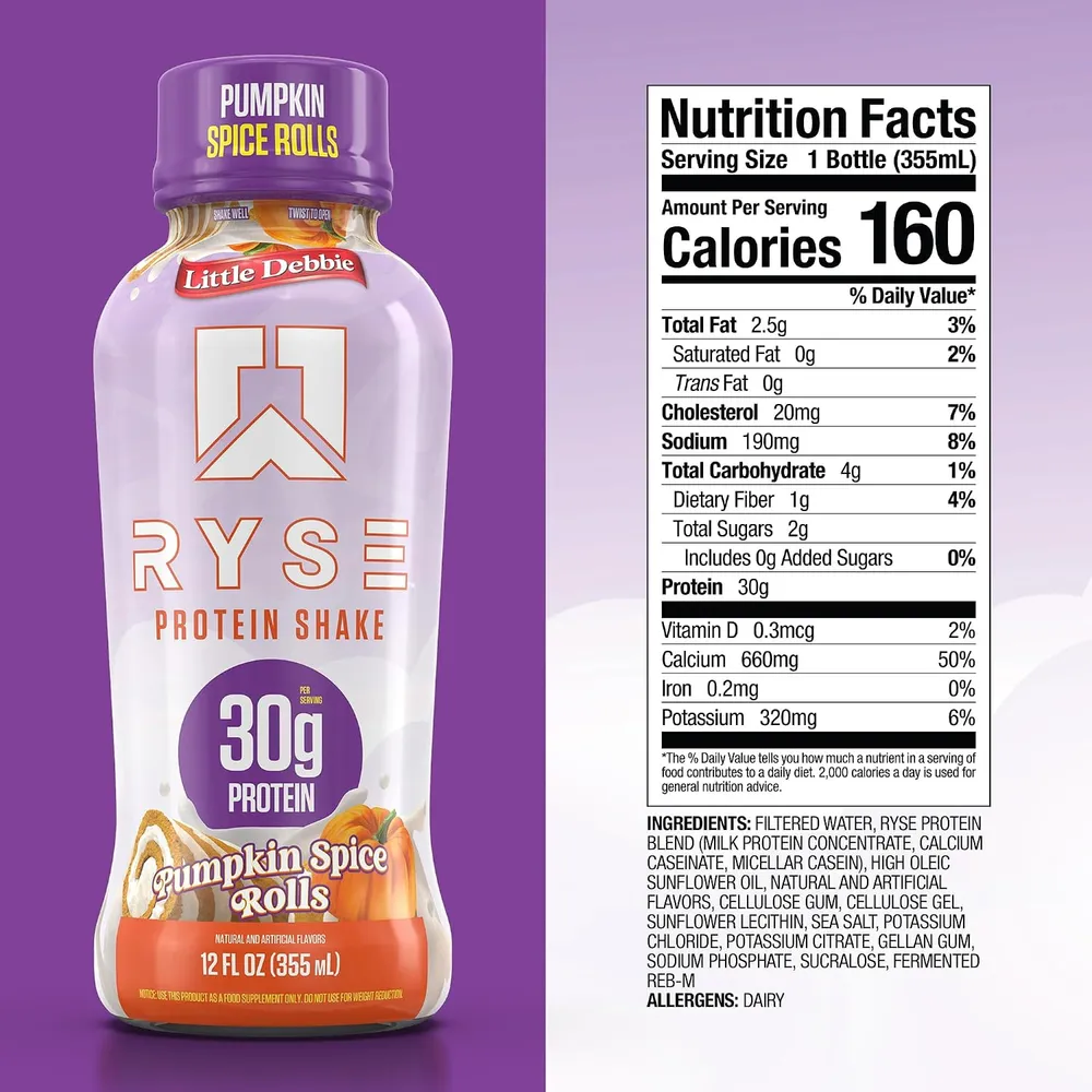 Little Debbie Pumpkin Spice Rolls Come to RYSE Protein Shake RTD ryse protein shake rtd pumpkin spice rolls nutrition facts