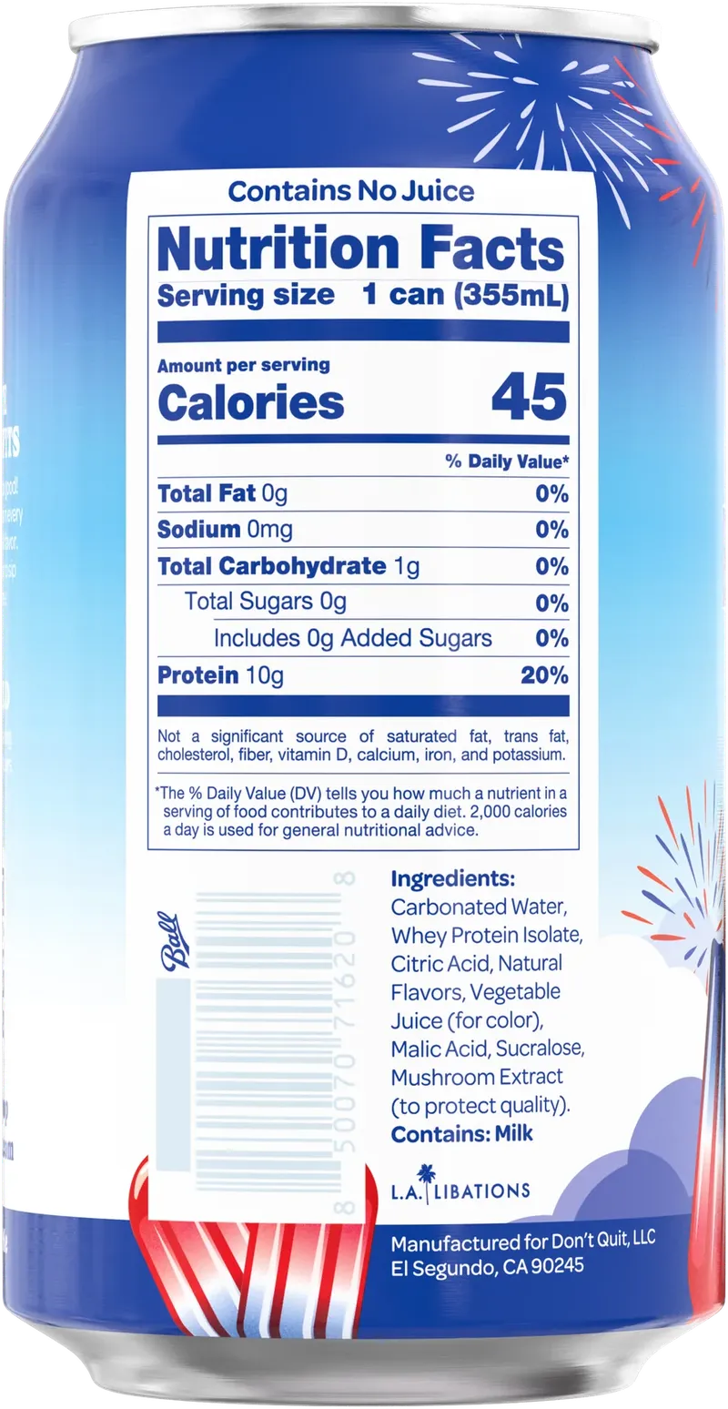 SkyPop Protein Soda Nutrition Facts and ingredients panel