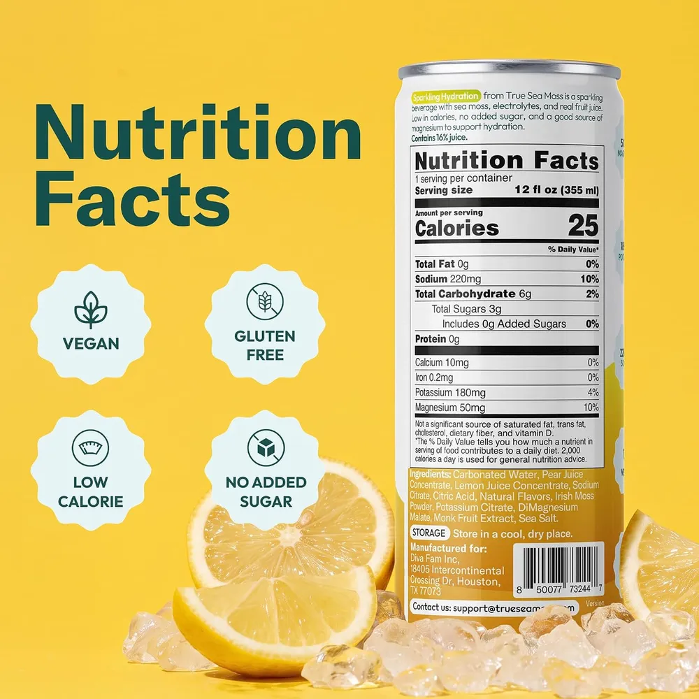 true sea moss sparkling hydration label
