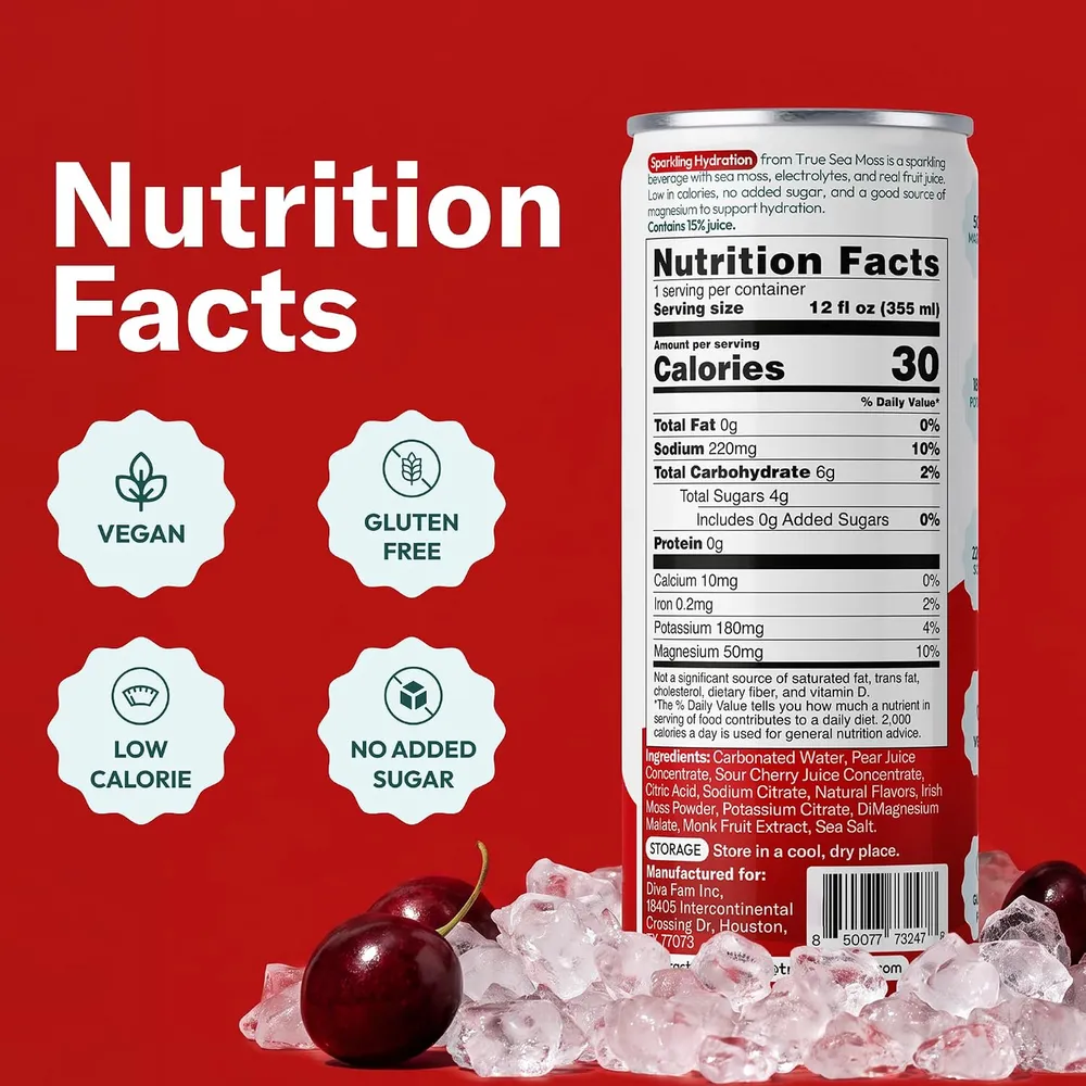 True Sea Moss Sparkling Hydration Ingredients and Nutrition Facts