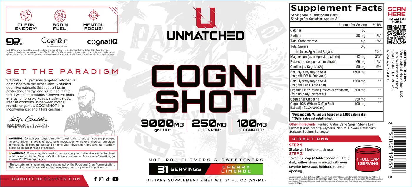 CogniShot supplement facts label showing full ingredient panel