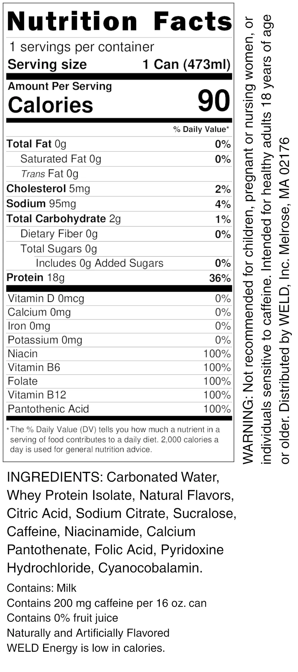WELD Carbonated Protein Energy Drink Ingredients