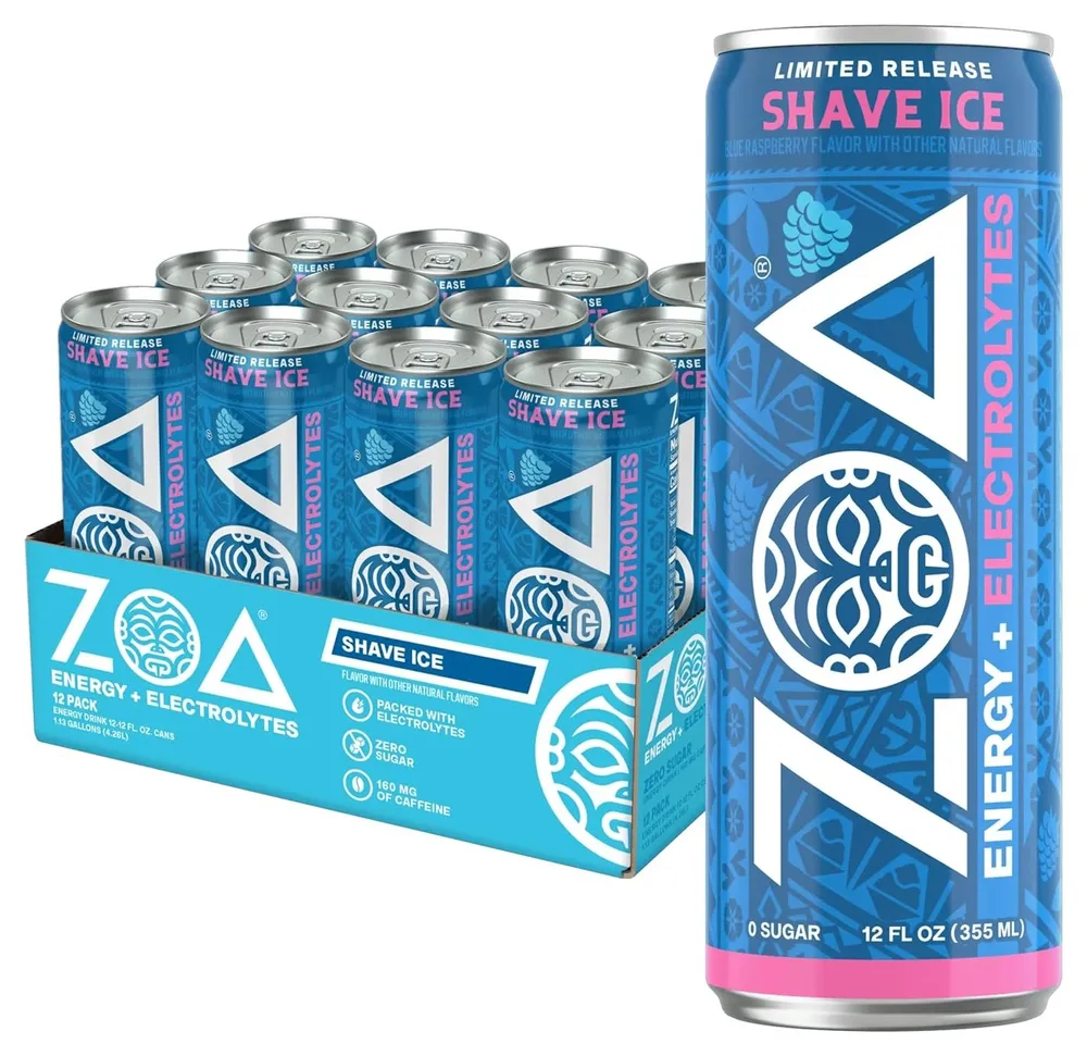 ZOA Blue Raspberry Shave Ice Tests New Electrolyte Branding zoa energy drink shave ice blue raspberry case