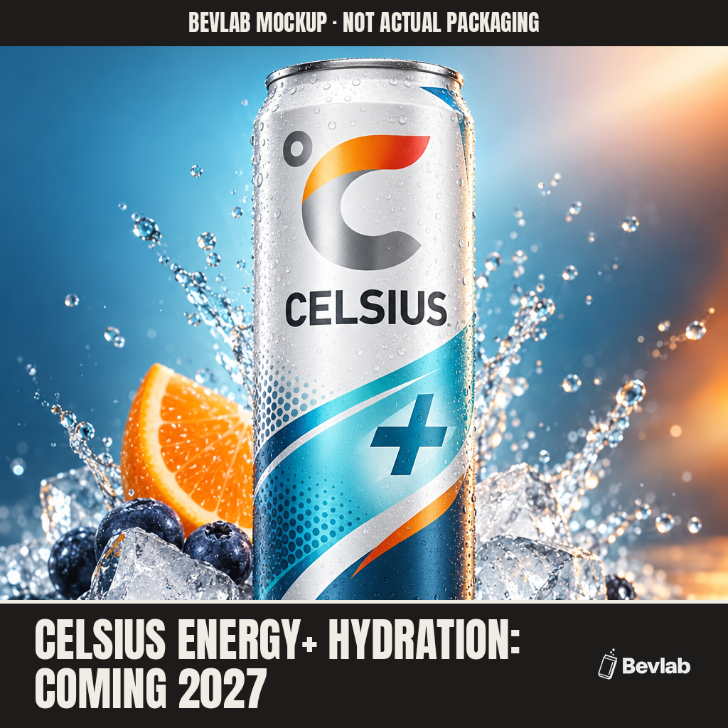 Bevlab concept mockup for Celsius Energy+ Hydration Is Coming: 200mg Caffeine with Electrolytes (not actual packaging)